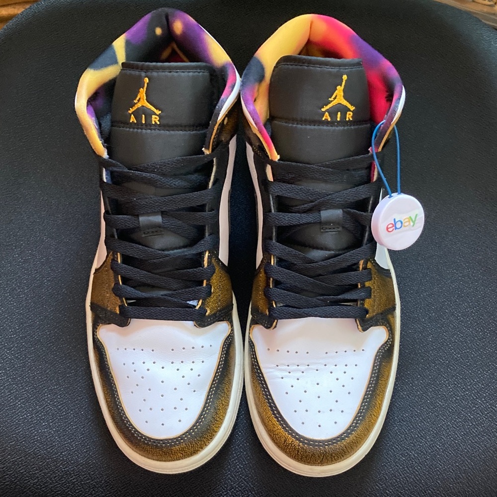 Jordan Air Jordan 1 SE Mid Wear-Away Taxi DQ8417-071 Black White Tiedye M10 (44)